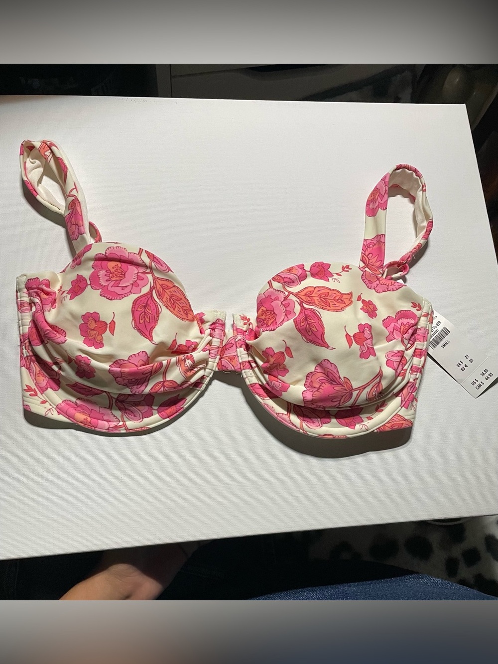 Hollister Cream Bikini Top with Pink Floral Print (NEW)